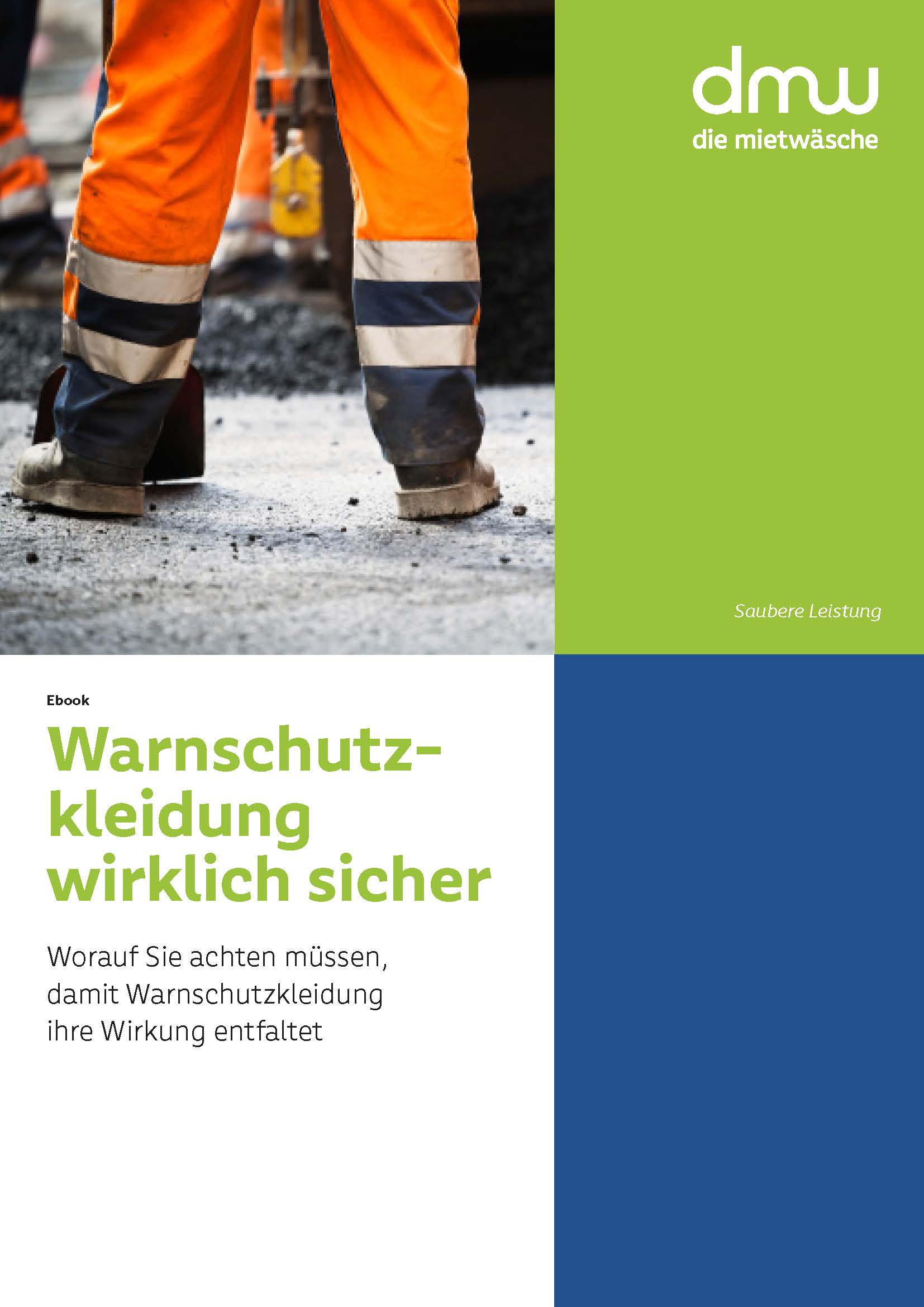 E-Book-Cover für Warnschutzkleidung, unterer Beinbereich einer Person mit orange-blauer Warnschutzkleidung