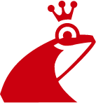 Werner Mertz-Logo, roter Frosch, seitlich, der Krone trägt